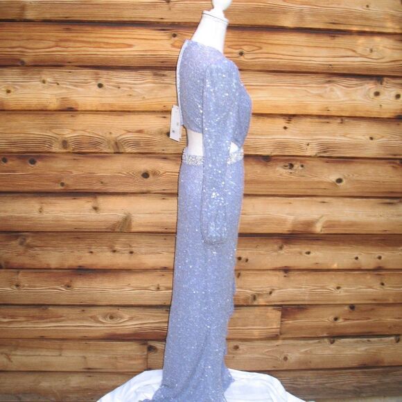 Mac Duggal 5745 Womens Sequined Faux Wrap Cut Out Puff Sleeve Gown Dress - Picture 7 of 16